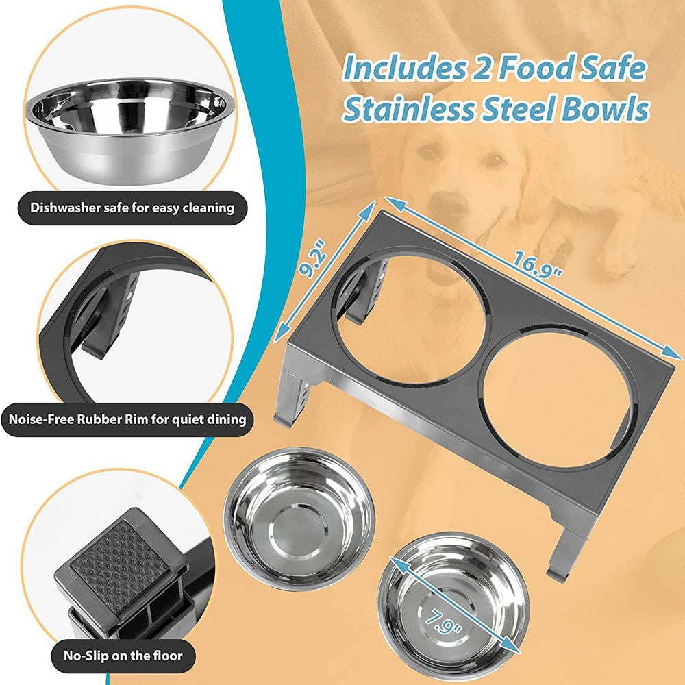 Raised Dog Bowl Stand, 2 Steel Bowls – image 7