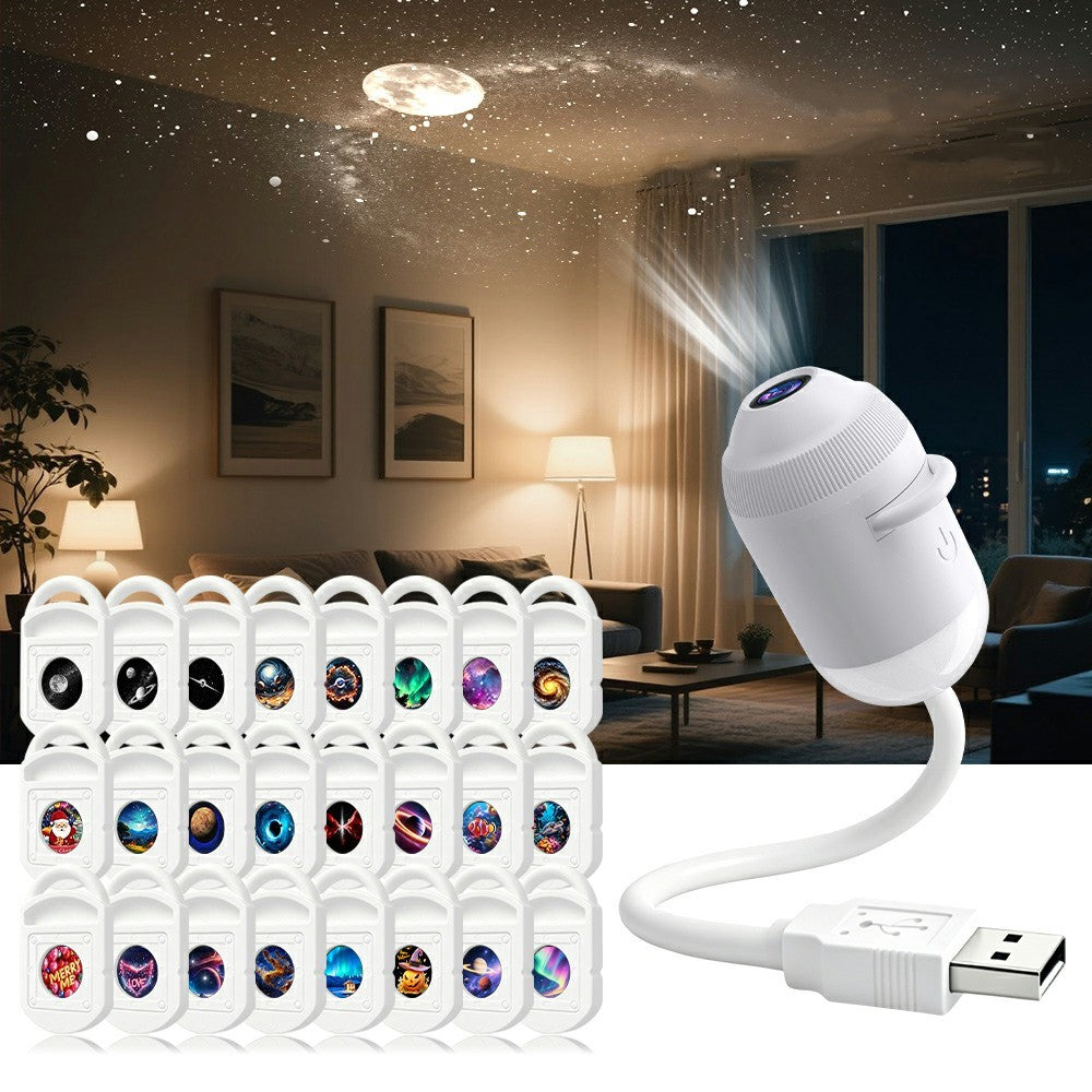 Starry Sky Projector Night Light – USB, 24 Slides, Touch Control