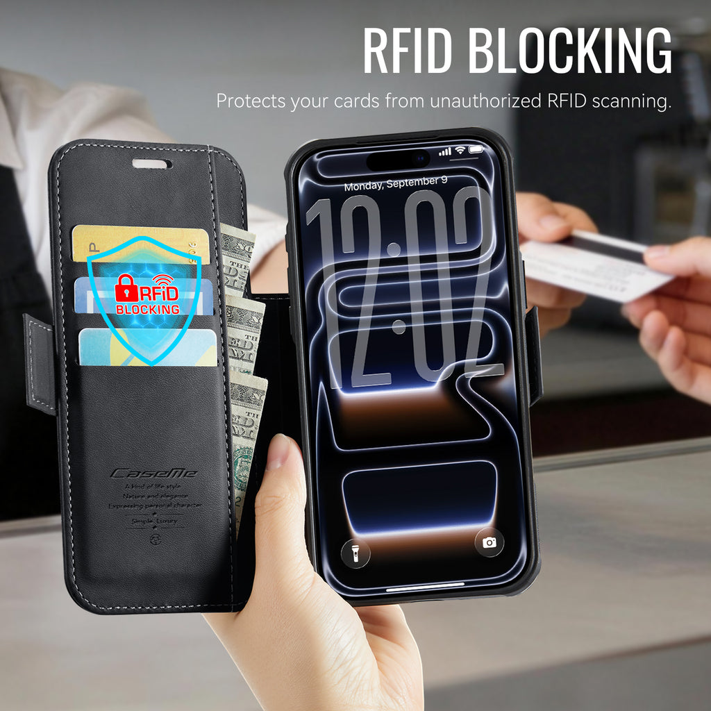 CASEME Magnetic Wallet Flip Case for iPhone 18 Pro / 17 Pro – RFID