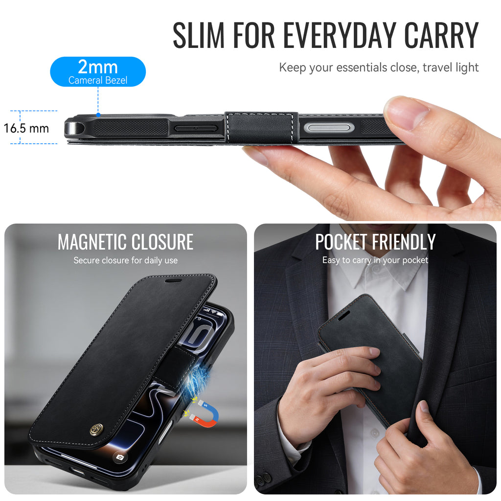 CASEME Magnetic Wallet Flip Case for iPhone 18 Pro / 17 Pro – RFID