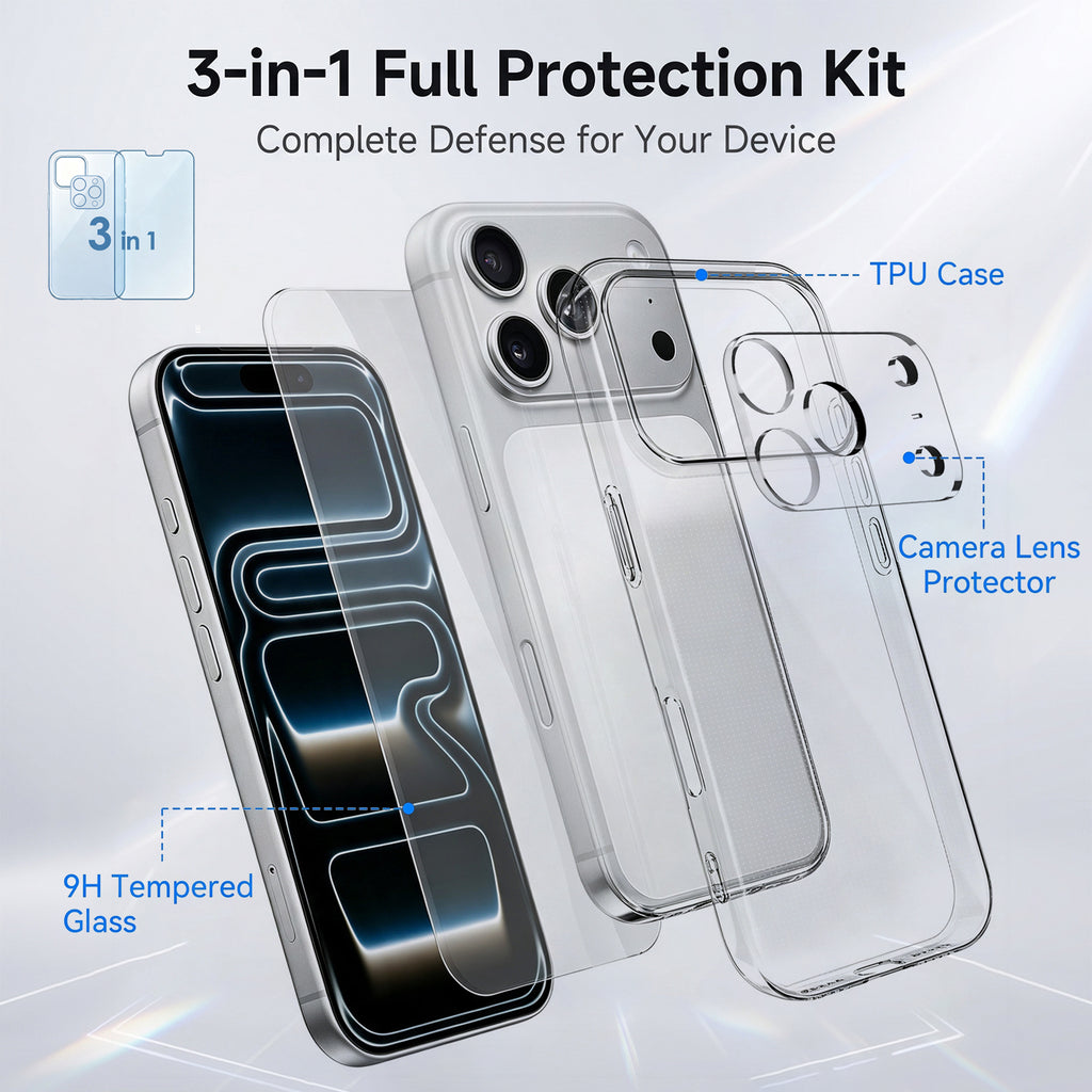 Clear Case for iPhone 18 Pro – 3-in-1 with Screen & Lens Protector