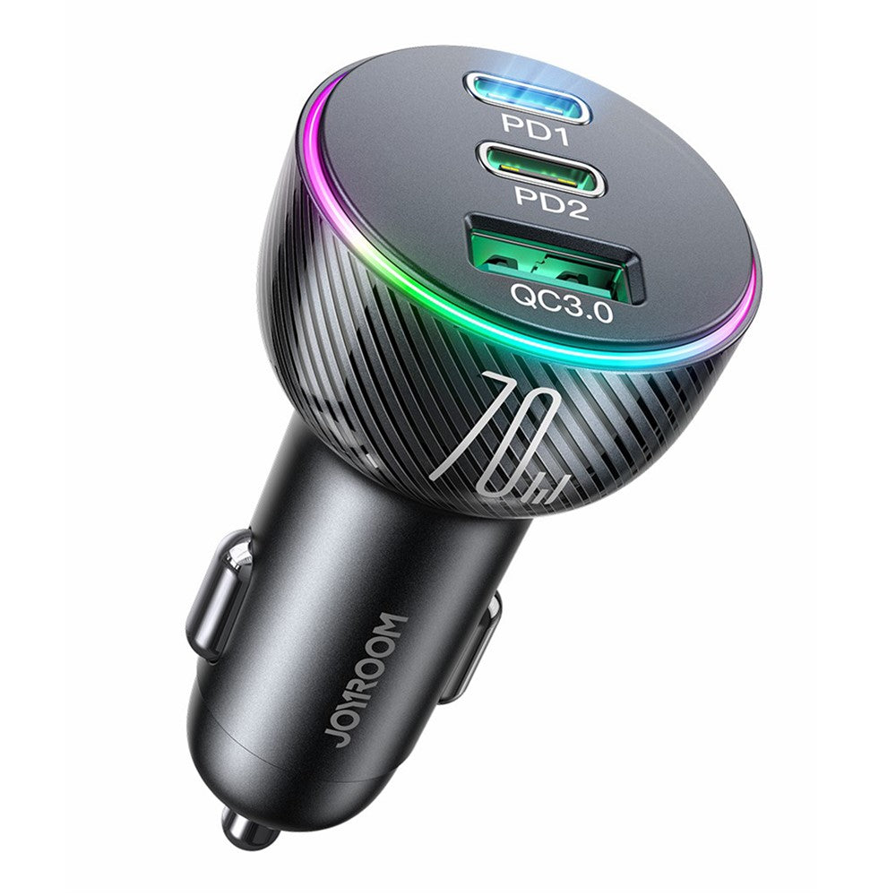 JOYROOM JR-CL26 70W 3-Port Car Charger – 2x USB-C + USB-A, LED Light