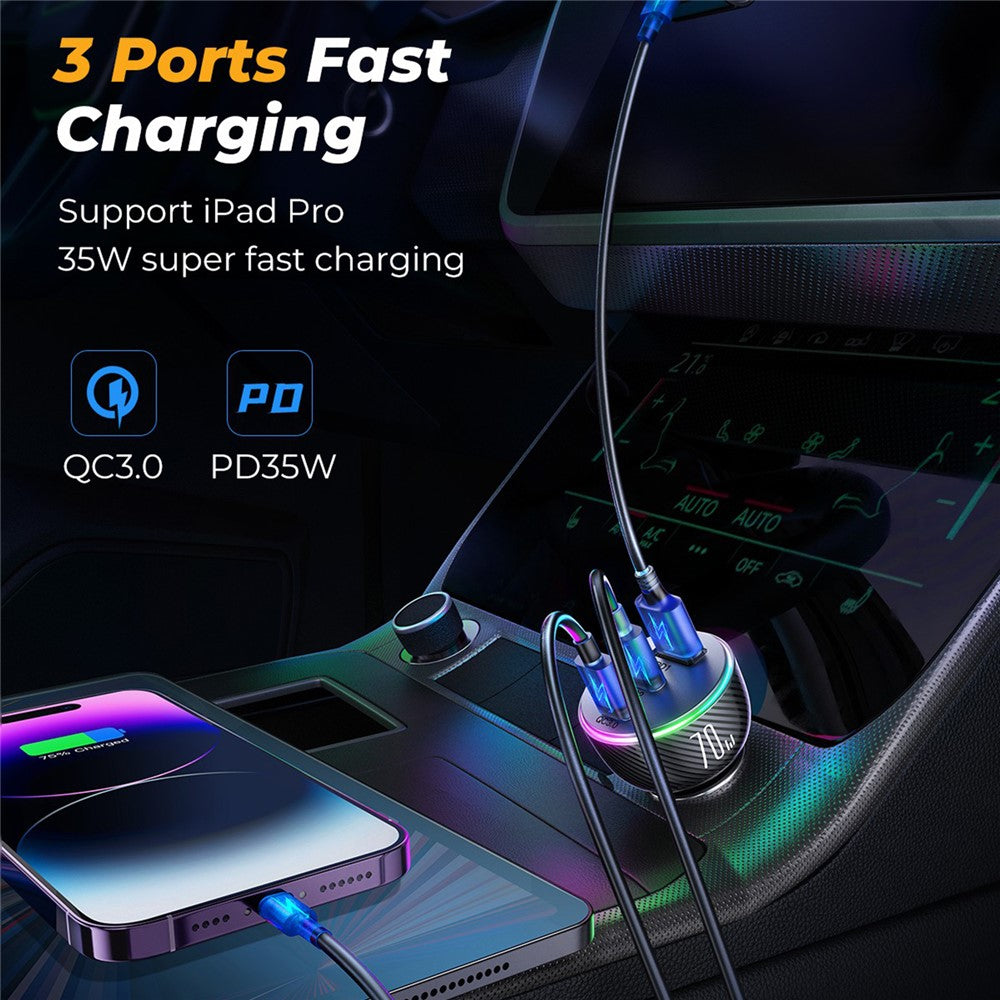 JOYROOM JR-CL26 70W 3-Port Car Charger – image 3