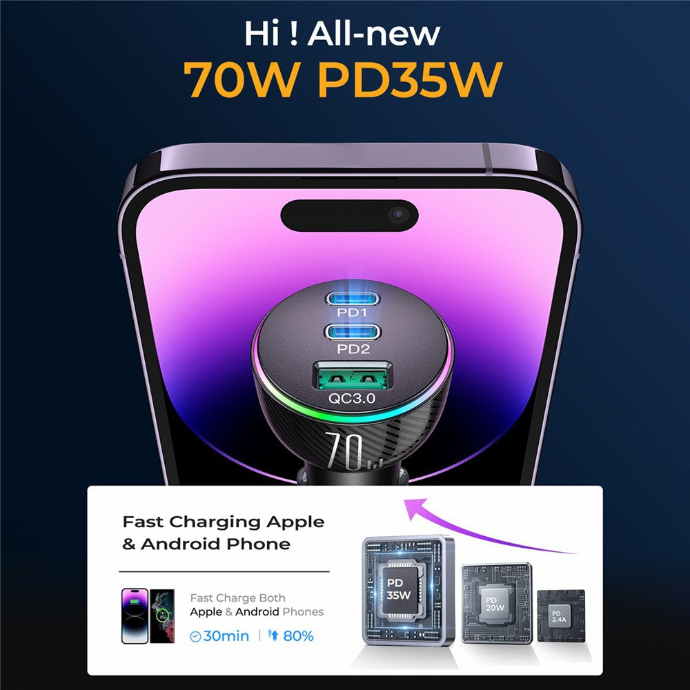 JOYROOM JR-CL26 70W 3-Port Car Charger – image 8