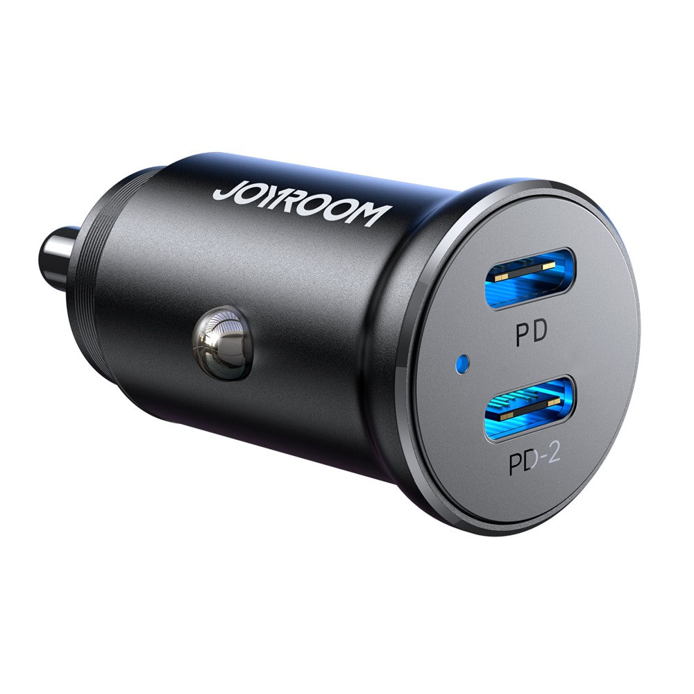 JOYROOM CCN06 Mini Dual USB-C Car Charger – 30W PD, Aluminium