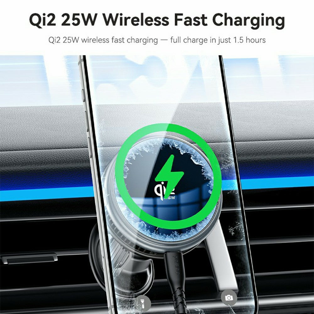 YESIDO Qi2 25W Magnetic Wireless Car Charger Mount with Cooling Fan