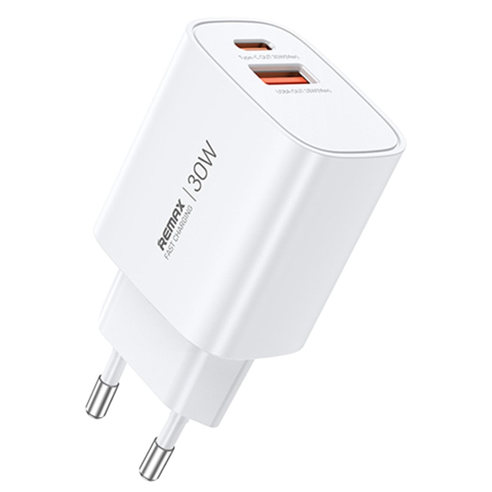 REMAX U187-AC30W 30W Dual-Port GaN Charger – USB-A + USB-C