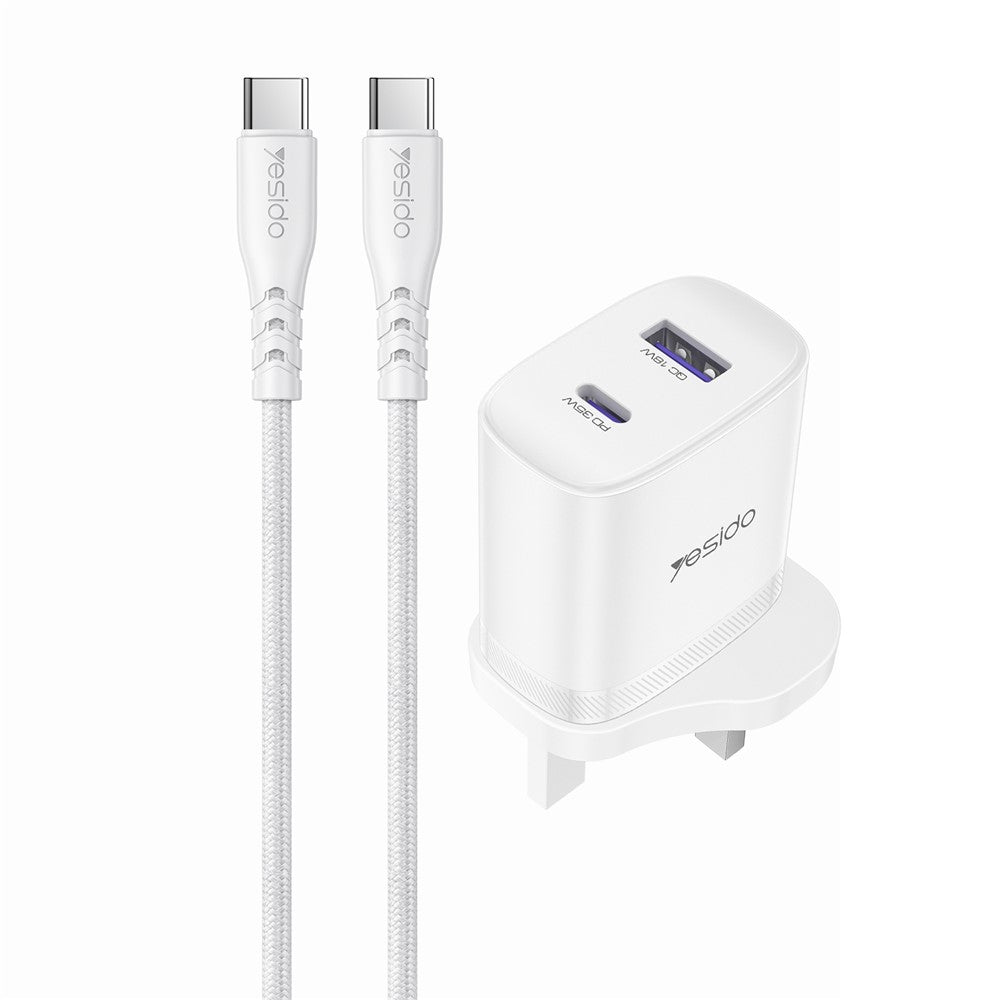 YESIDO 35W USB-C + USB-A UK Plug Fast Charger with 1m USB-C Cable