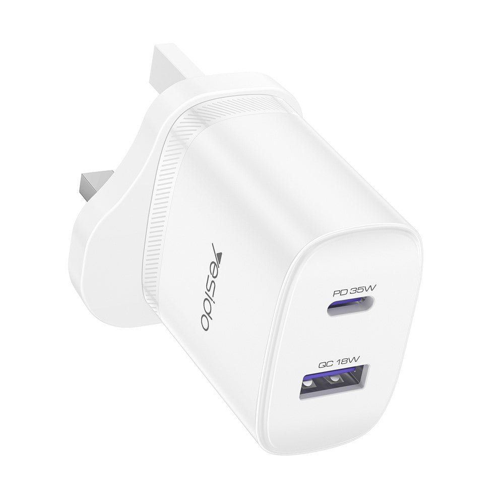 YESIDO 35W USB-C + USB-A UK Plug Fast Charger with 1m USB-C Cable
