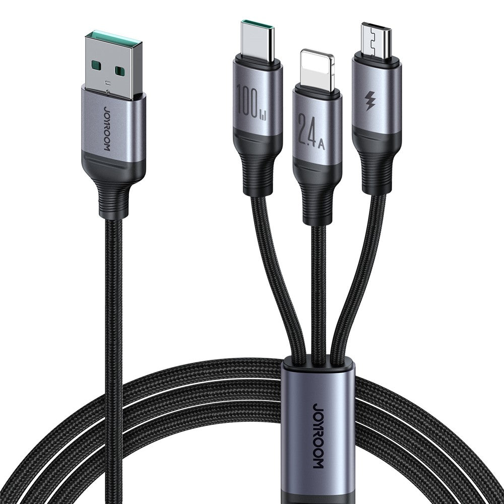 JOYROOM SA21-1T3 3-in-1 Braided Charging Cable – 100W, 1.2m
