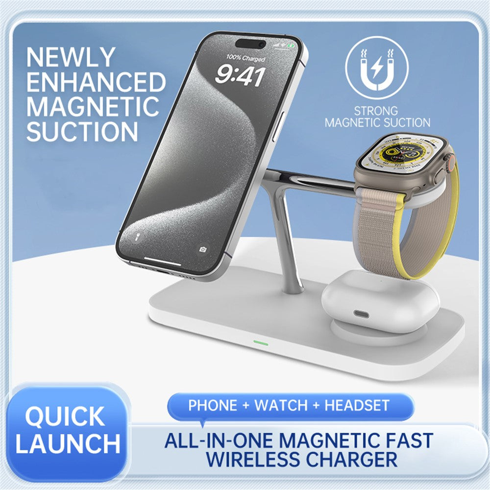 3-in-1 Qi2 Magnetic Wireless Charging Station – Phone, Earbuds & Watch