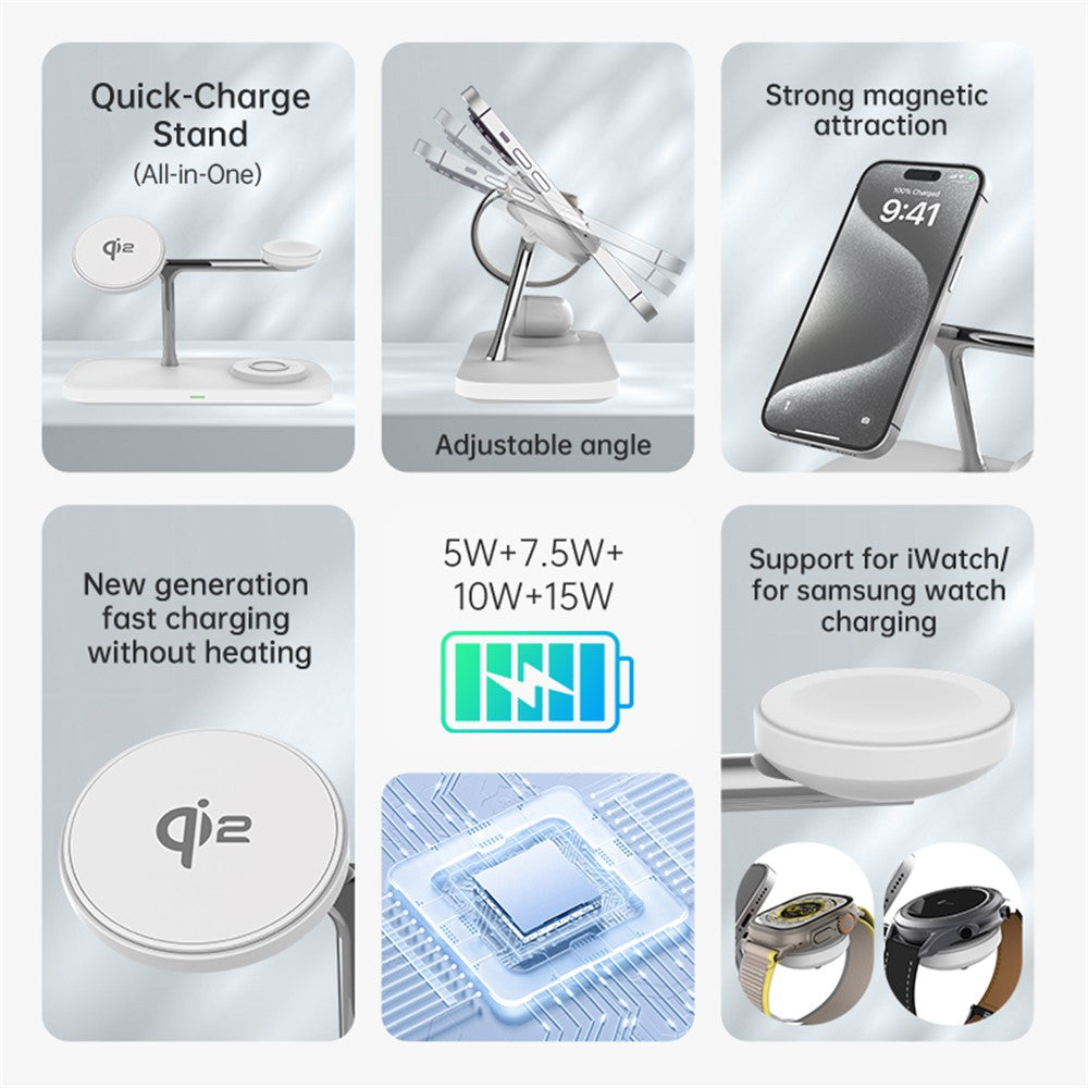 3-in-1 Qi2 Magnetic Wireless Charging Station – Phone, Earbuds & Watch