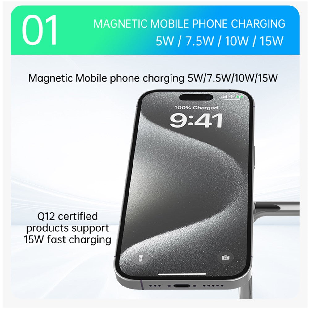 3-in-1 Qi2 Magnetic Wireless Charging Station – Phone, Earbuds & Watch