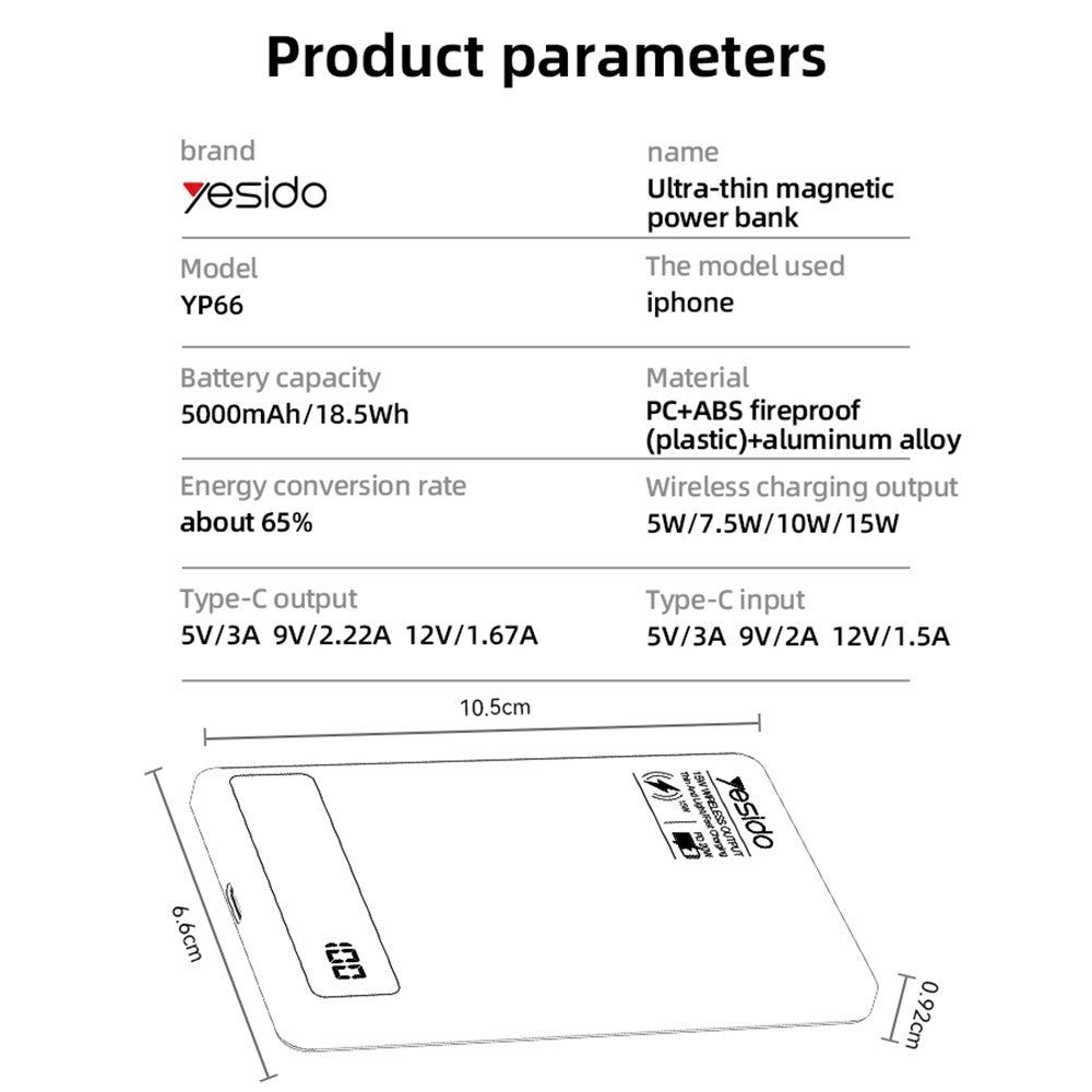YESIDO YP66 Ultra-Thin Magnetic Wireless Power Bank – image 9