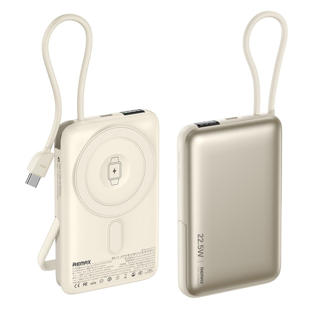 REMAX MC-01 3-in-1 Magnetic Power Bank – 10000mAh, Foldable Stand, Built-In Cable