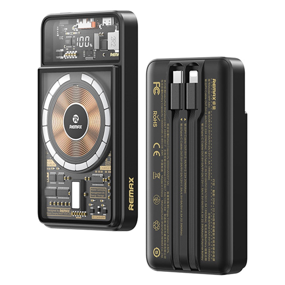 REMAX RPP-580 Magnetic Wireless Power Bank – 10000mAh, Built-In Cables