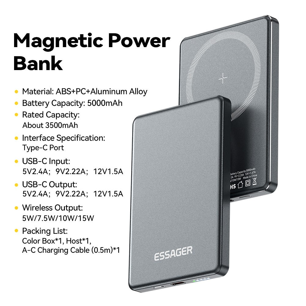 ESSAGER Magnetic Power Bank 5000mAh Ultra Slim Wireless Charging Battery Pack – image 2