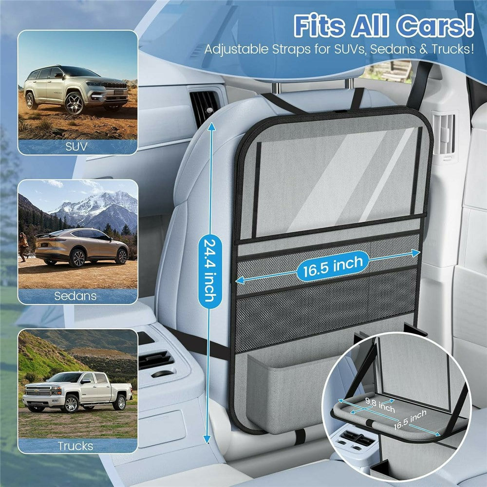 Car Back Seat Organiser with Foldable Tray – Multi-Pocket, Water-Resistant
