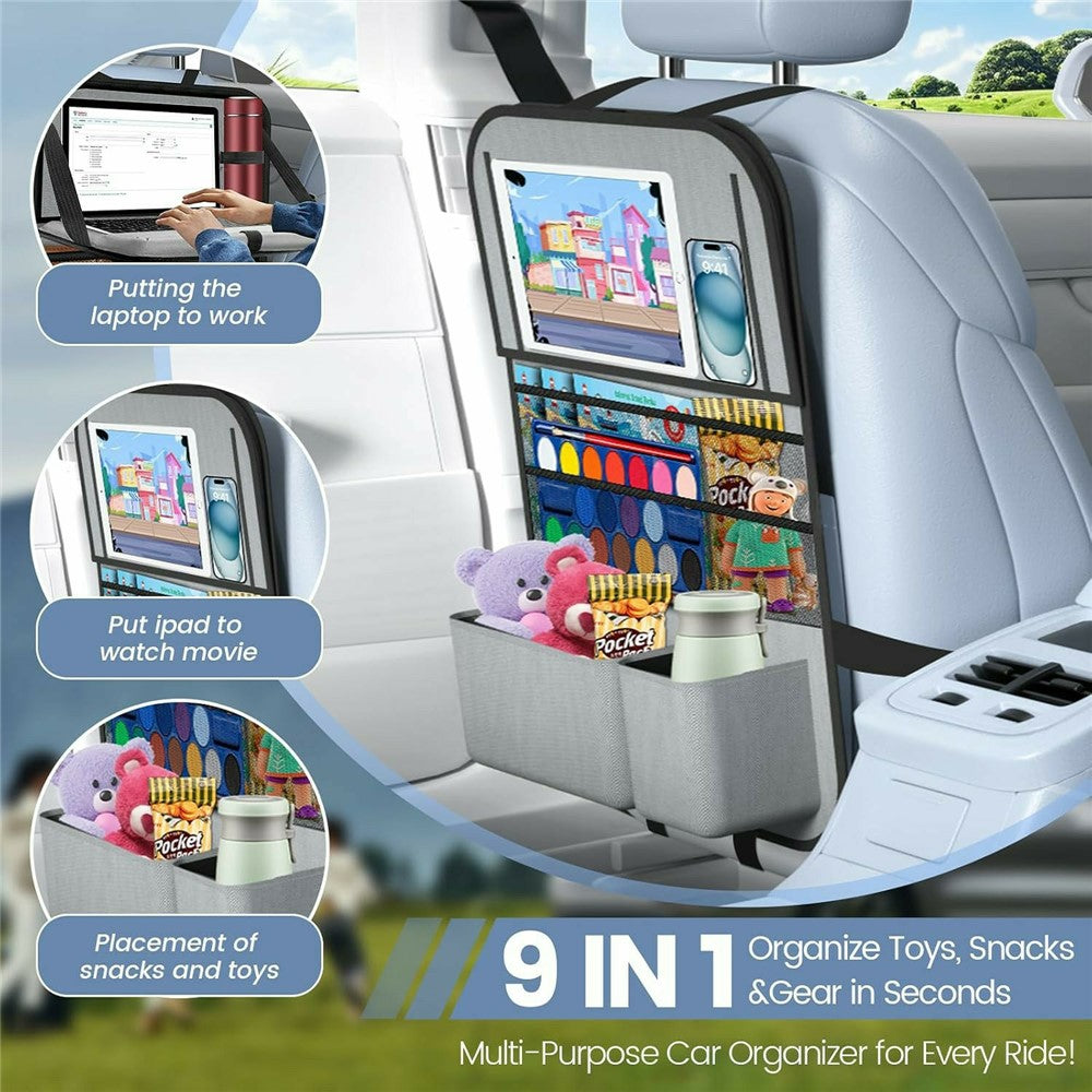 Car Back Seat Organiser with Foldable Tray – Multi-Pocket, Water-Resistant