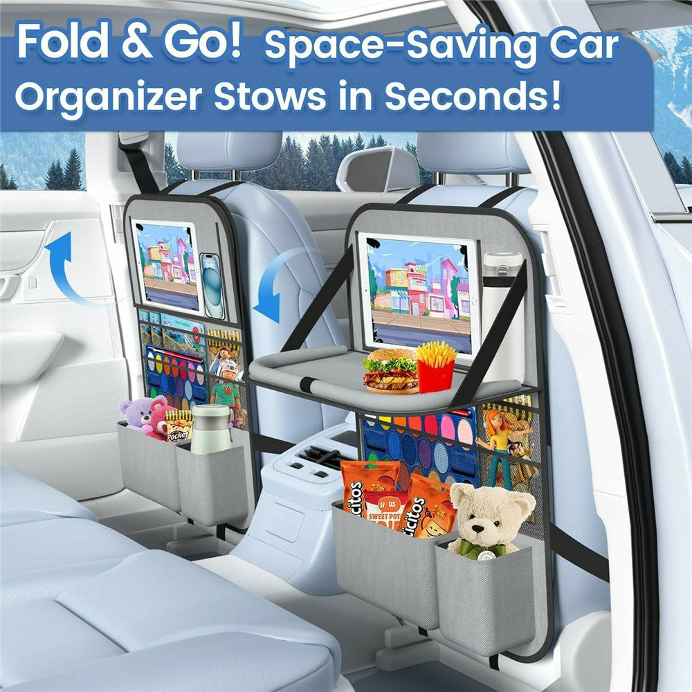 Car Back Seat Organiser with Foldable Tray – Multi-Pocket, Water-Resistant