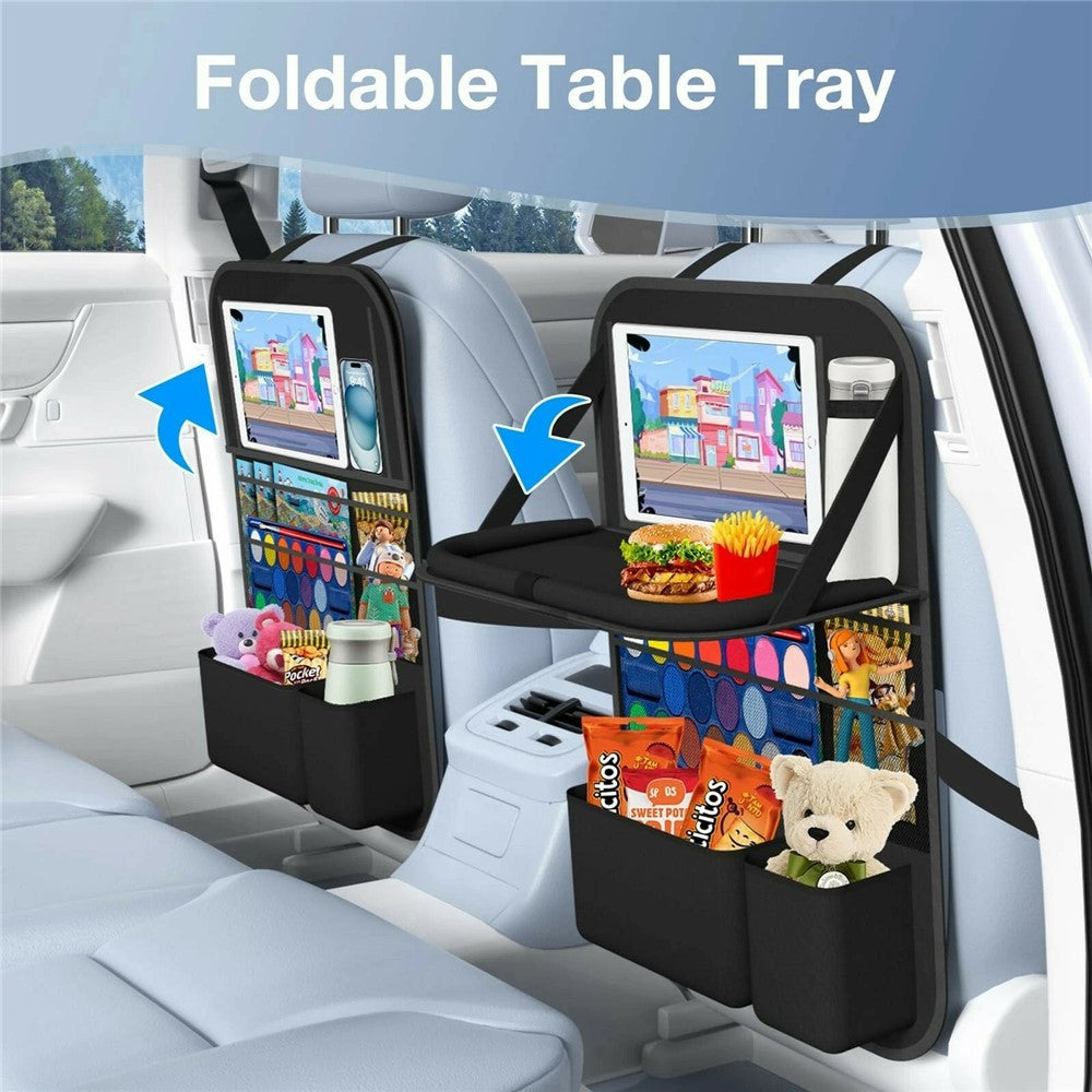 Car Back Seat Organiser with Foldable Tray – Multi-Pocket, Water-Resistant