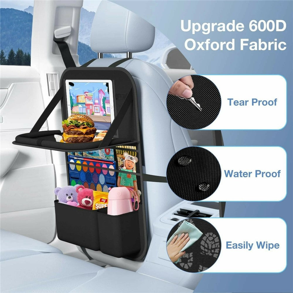 Car Back Seat Organiser with Foldable Tray – Multi-Pocket, Water-Resistant