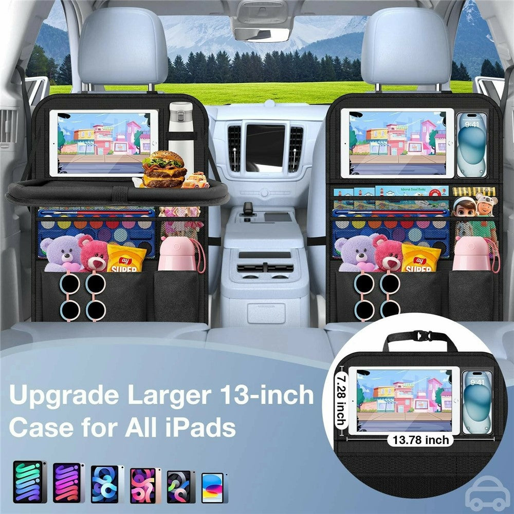 Car Back Seat Organiser with Foldable Tray – Multi-Pocket, Water-Resistant