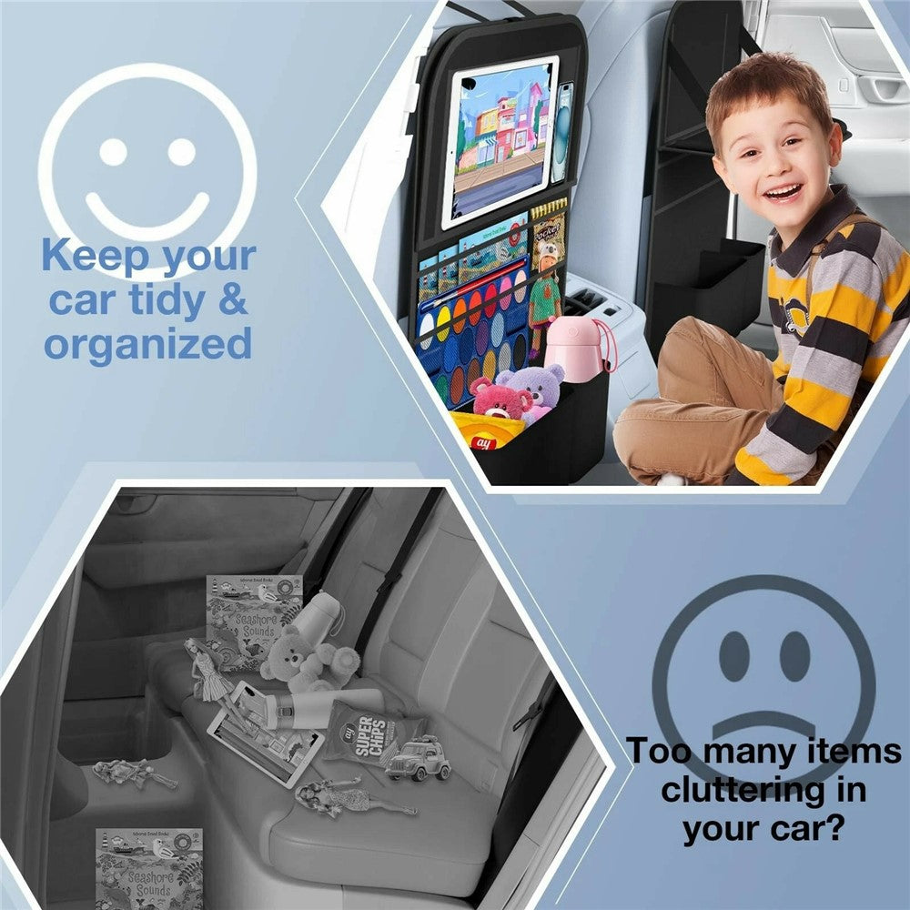 Car Back Seat Organiser with Foldable Tray – Multi-Pocket, Water-Resistant