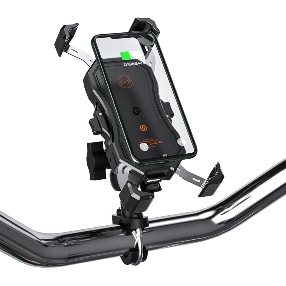 Wireless & USB Fast Charging Motorcycle Phone Mount – Rotating Handlebar Holder