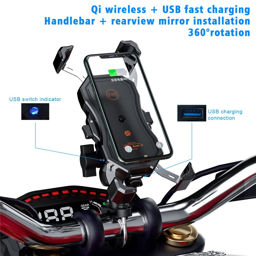 Wireless & USB Fast Charging Motorcycle Phone Mount – image 3