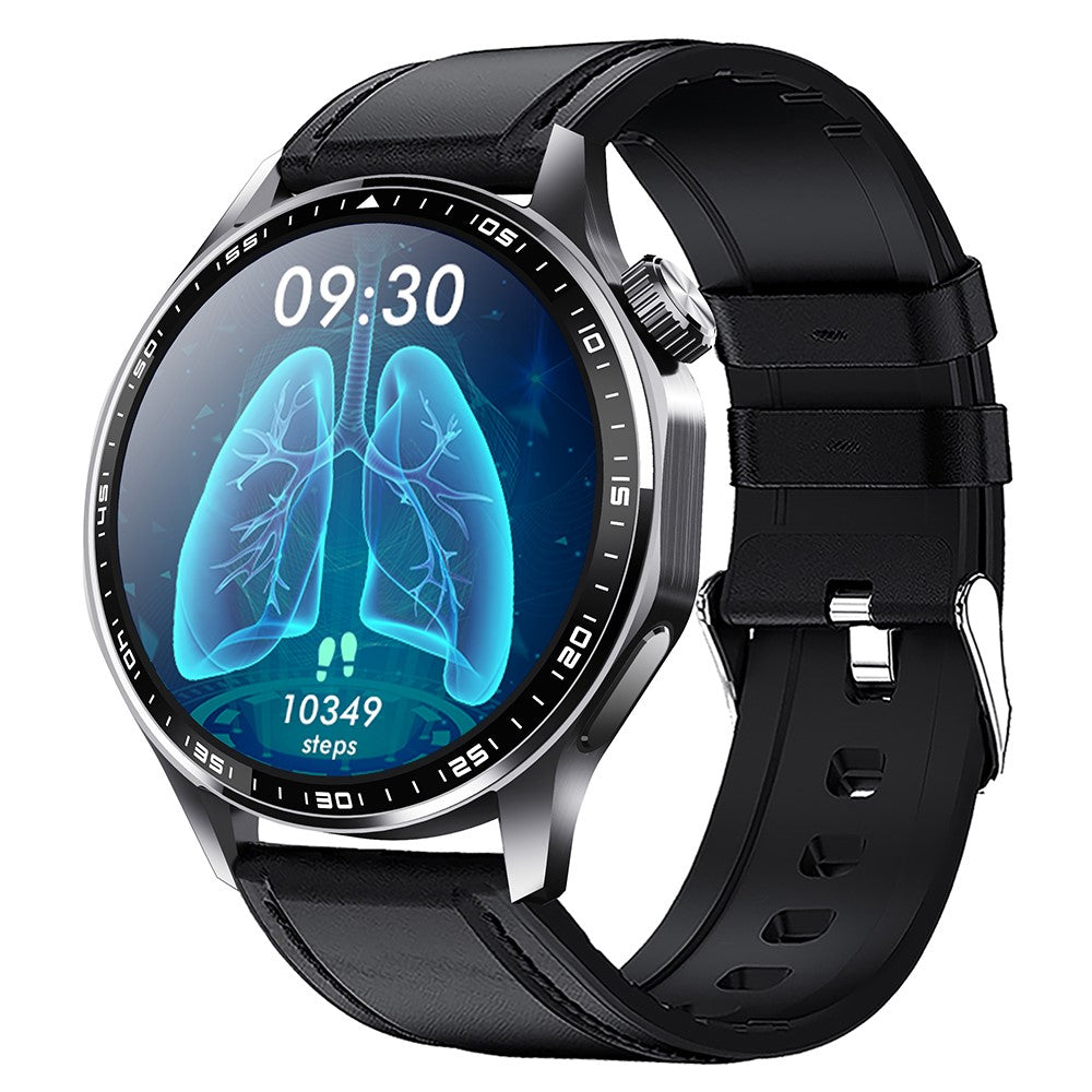 1.55" Round Sports Smart Watch – SOS Alert, Heart Rate & SpO₂, Leather Strap (F61)