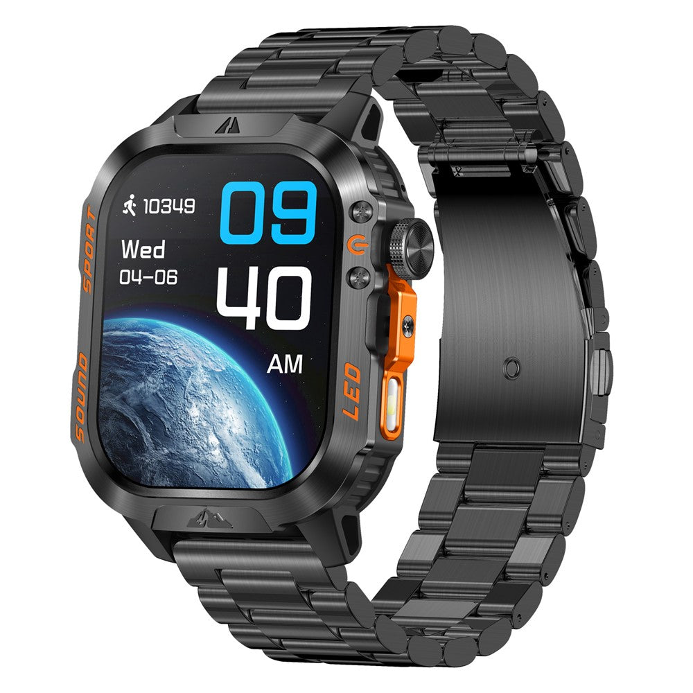 HT46 2.01" Outdoor Smart Watch – 20-Day Battery, Flashlight, Steel Band