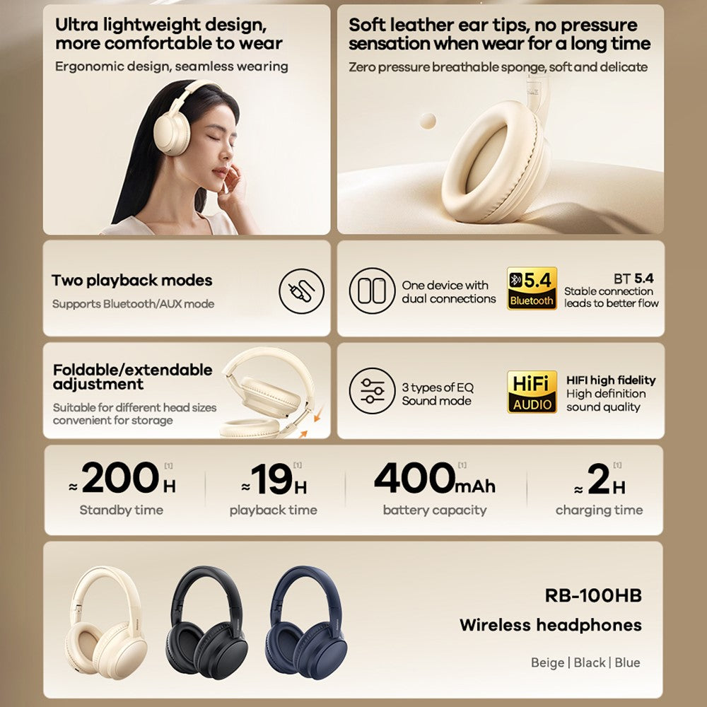 REMAX RB-100HB Foldable Over-Ear Wireless Headphones – image 3