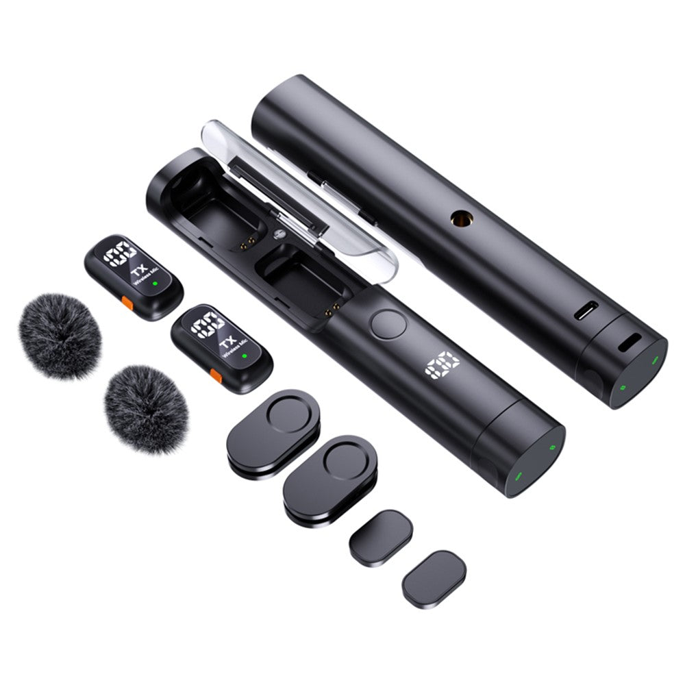 QY99 Wireless Lavalier Microphone Kit with Charging Case – 2 Mics + USB-C Receiver