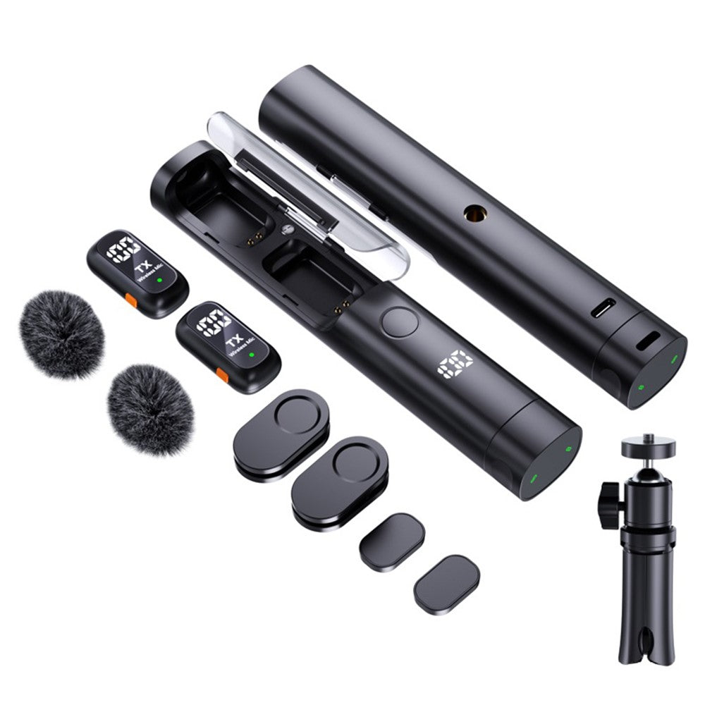 QY99 Wireless Lavalier Microphone Kit – 2 Mics + USB-C Receiver, Tripod & Case