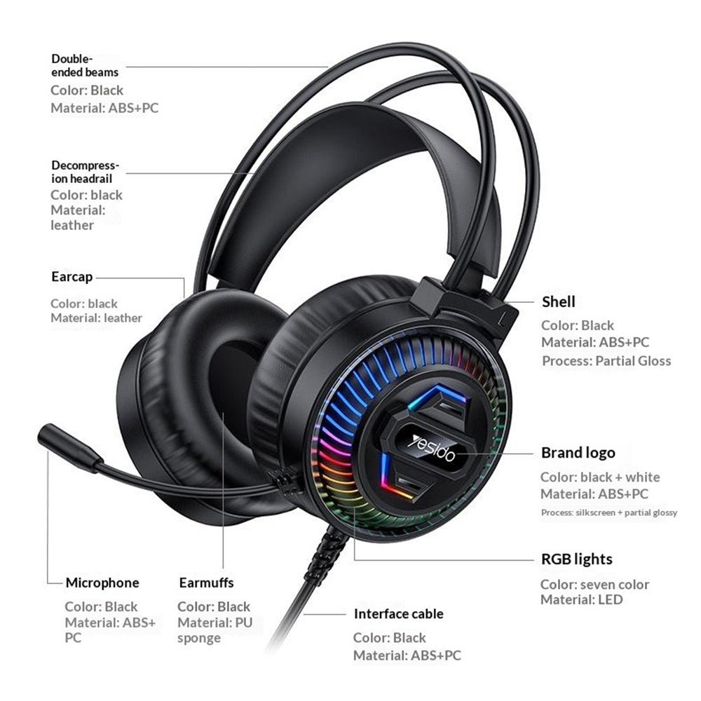 YESIDO EK06 Wired RGB Gaming Headset – image 9