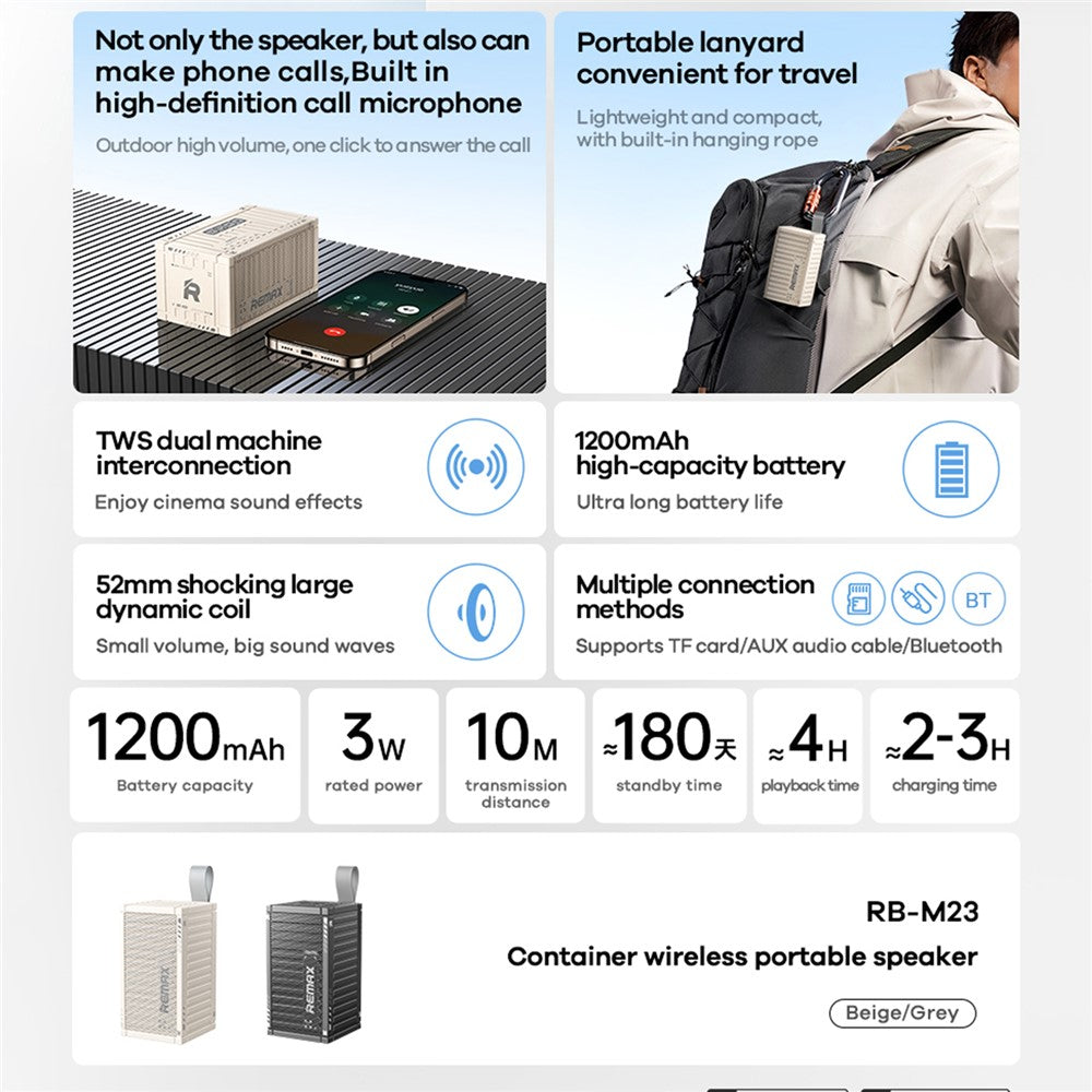 REMAX RB-M23 Container-Style Portable Wireless Speaker – image 2