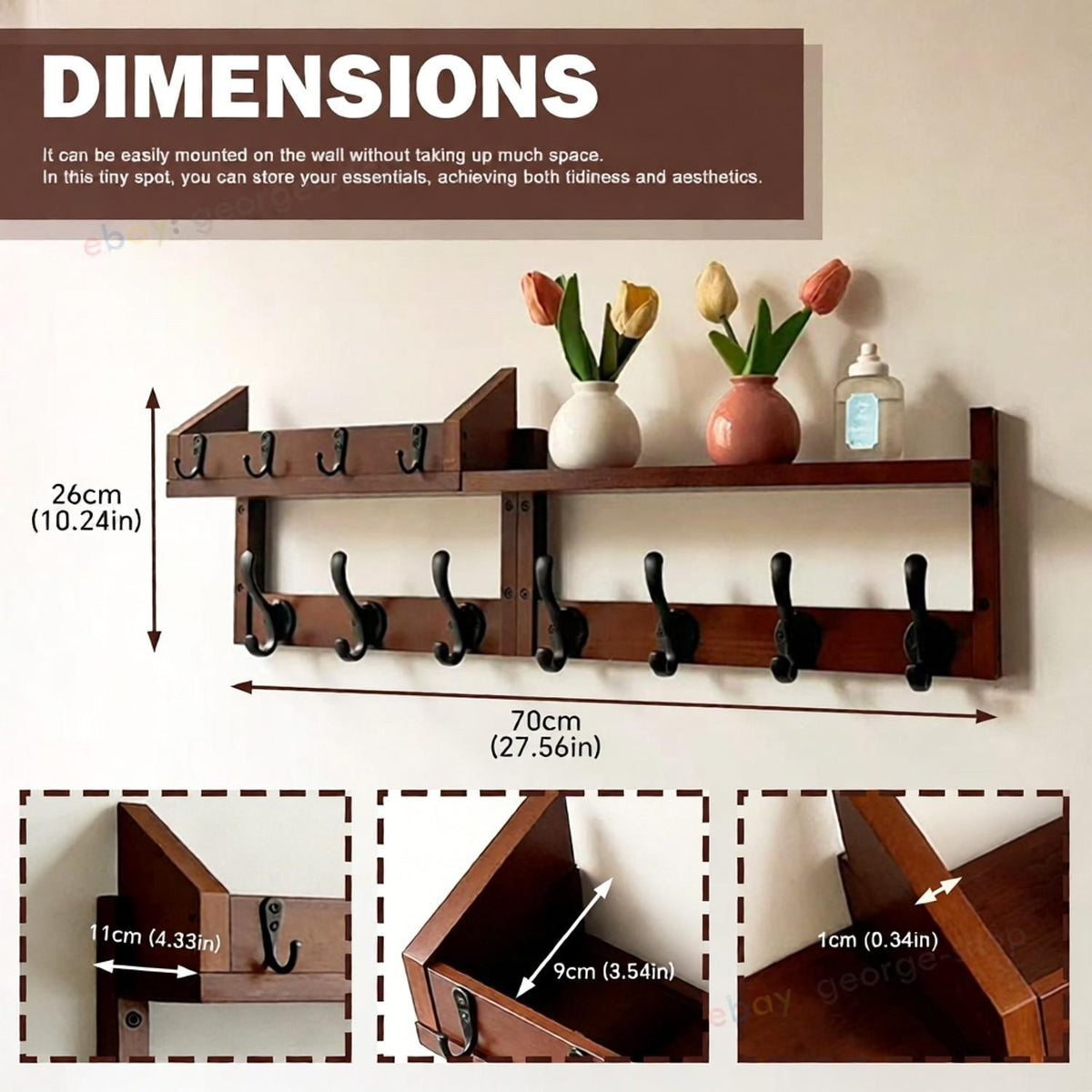 Coat Hooks Wall Mounted With Shelf Key Holder Mail – image 3