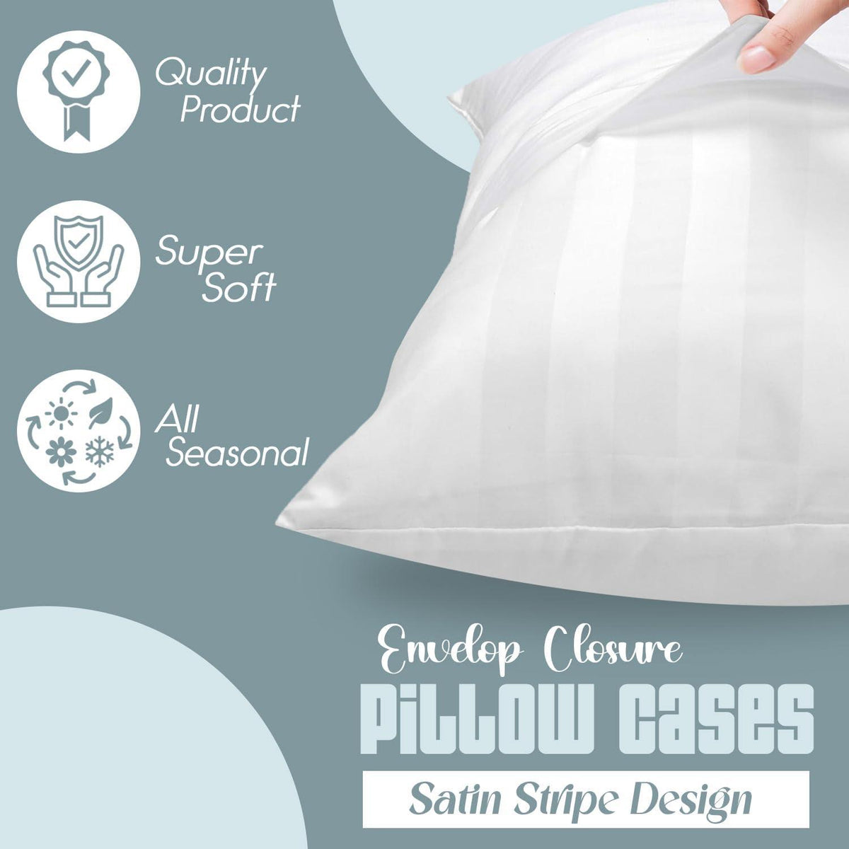 Satin Stripe Pillowcases Pack of 4 – Brushed Microfibre, 50 x 75cm – image 6