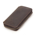 Closed brown leather zip watch case for two watches