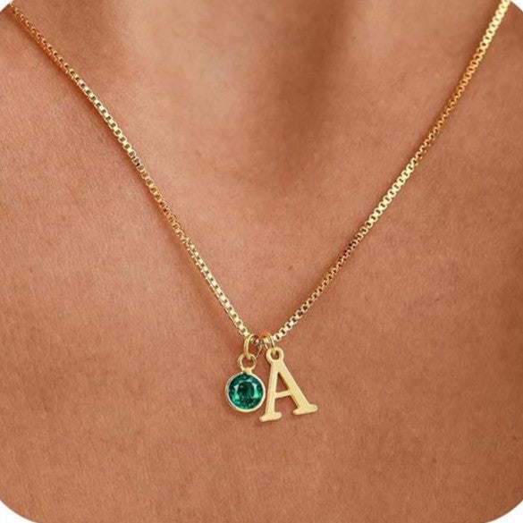 Initial birthstone necklace - main image