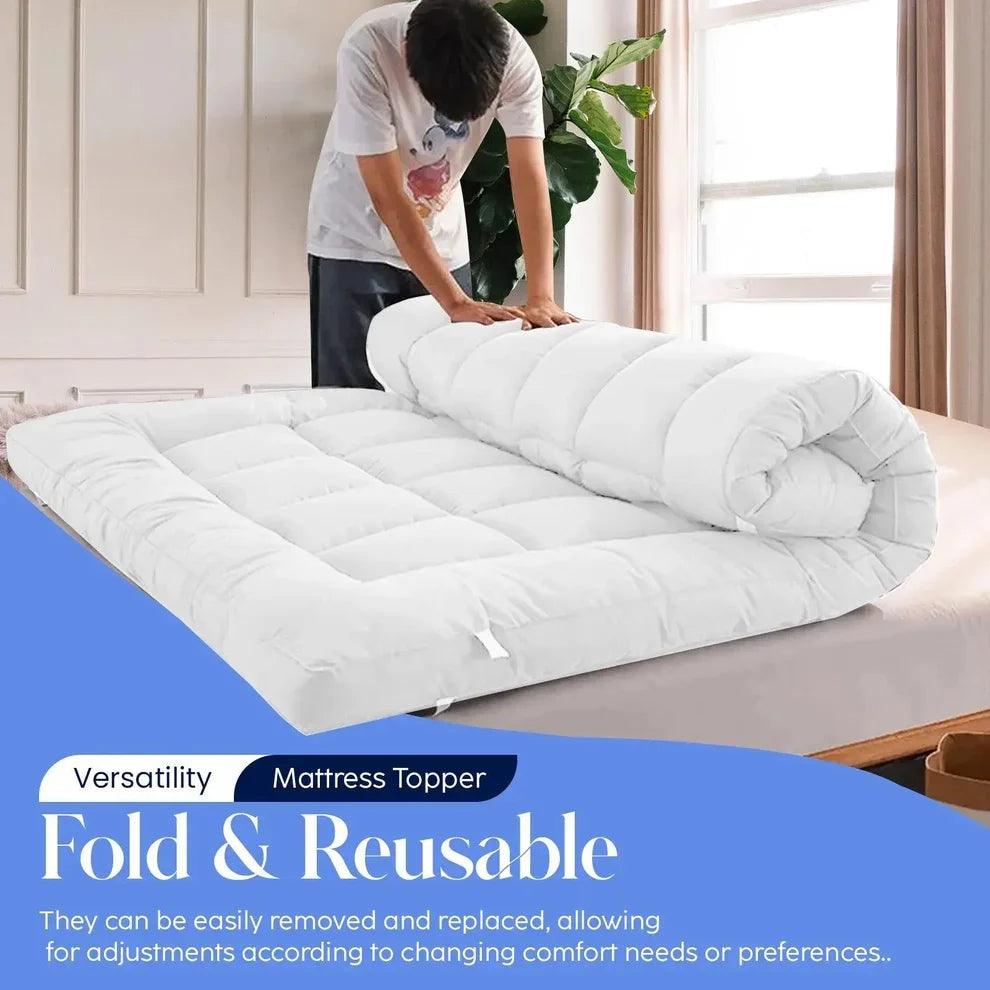 10cm Thick Mattress Topper – 1000gsm Fill, White or Grey – image 4