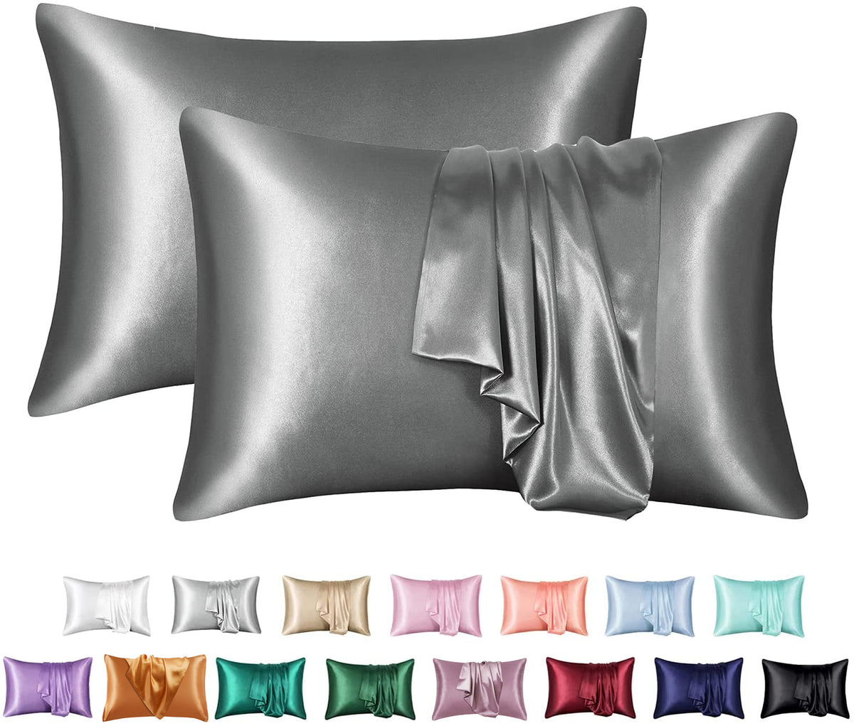 Silk-Style Solid Colour Satin Pillowcase – image 4