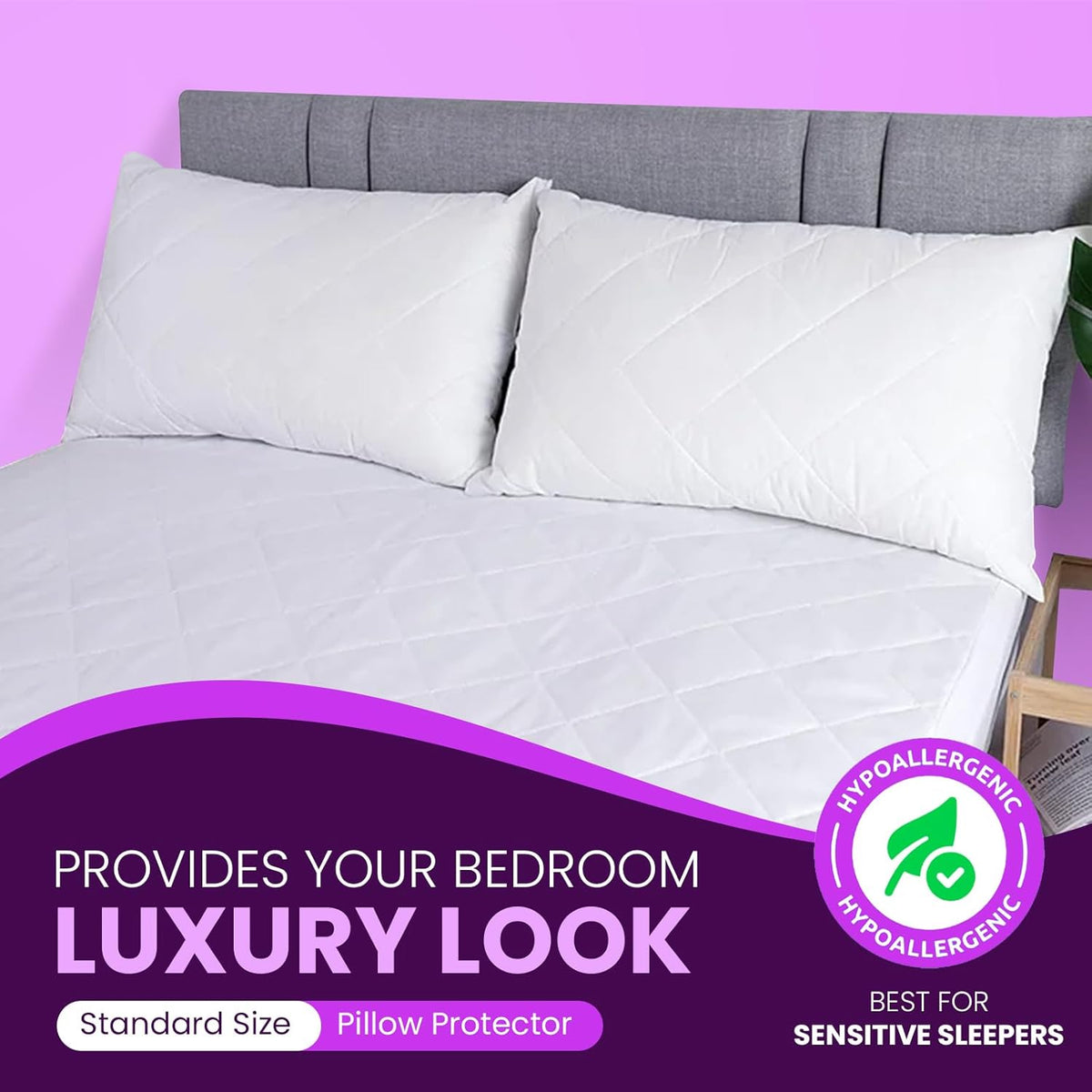 Waterproof Quilted Pillow Protectors Pack of 4 – Zipped, 50 x 75cm – image 5