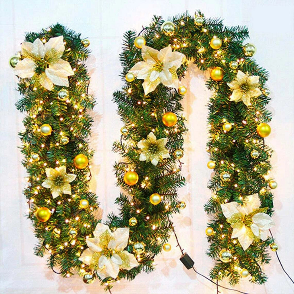 9ft gold decorated Christmas garland – main image