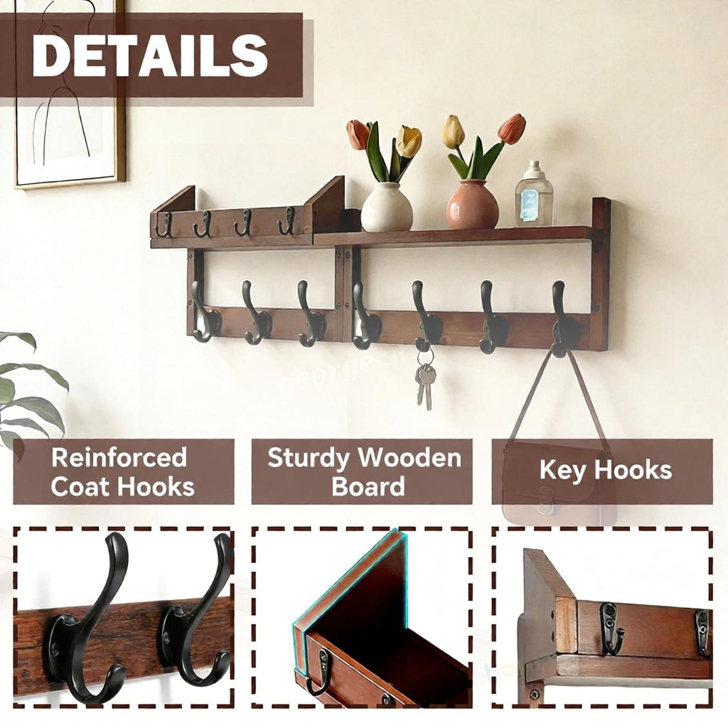 Coat Hooks Wall Mounted With Shelf Key Holder Mail – image 5