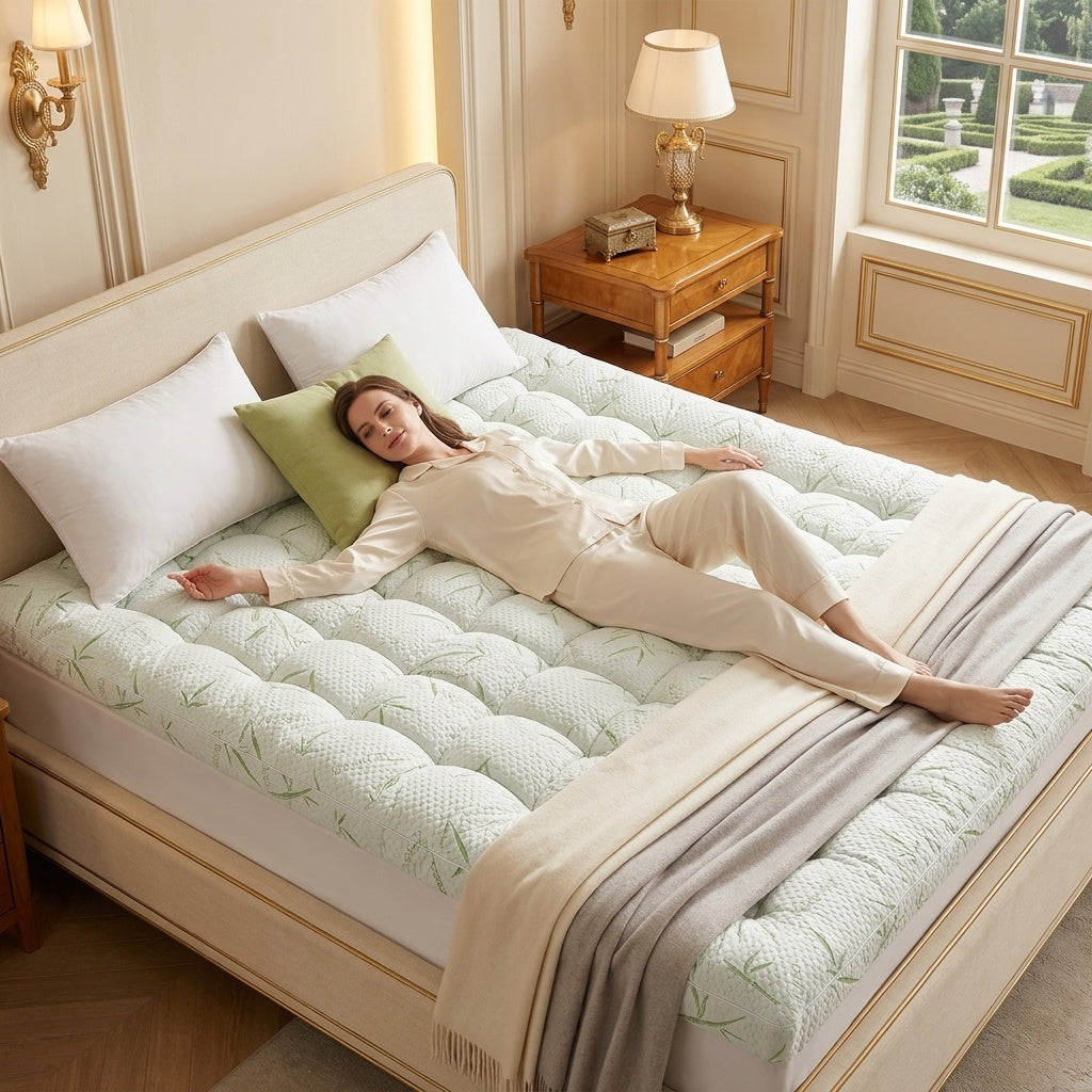 Non-Slip Bamboo Fabric Mattress Topper Pad – Extra Soft Bed Cover – image 7