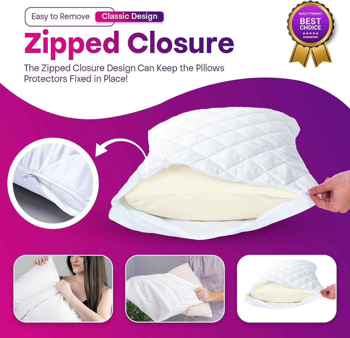 Quilted Pillow Protectors Pack of 4 – Zipped, 50 x 75cm – image 4
