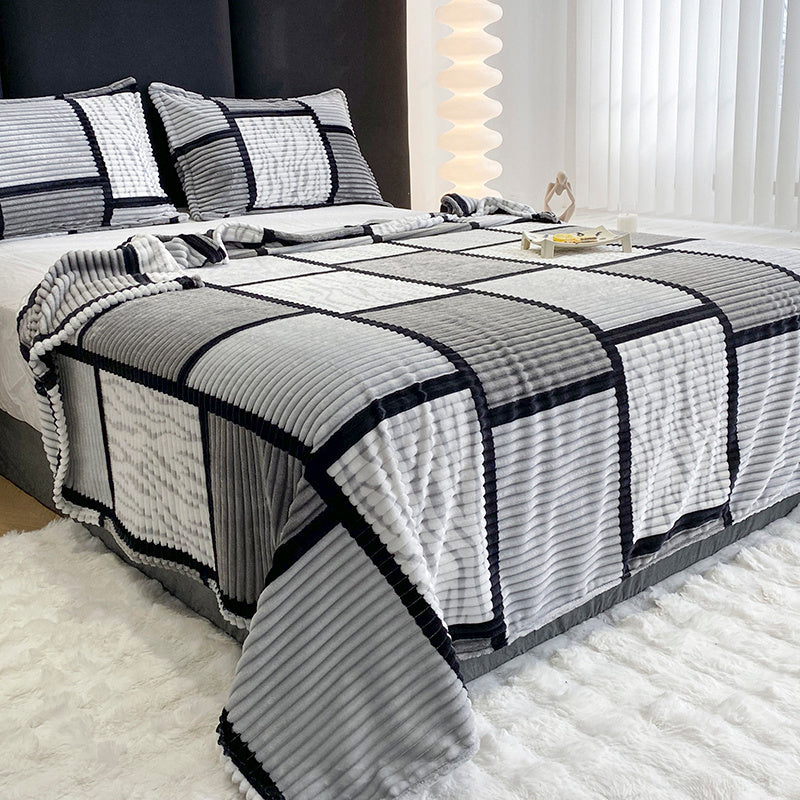 Plush Striped Flannel Throw Blanket – Soft Warm Sofa & Bed Throw – image 4