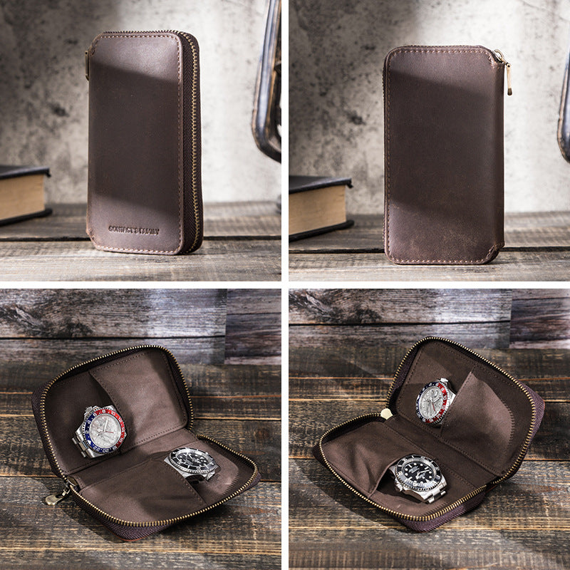 Gift Set for Him – Leather Double Watch Case & RFID Bi-Fold Wallet – image 3